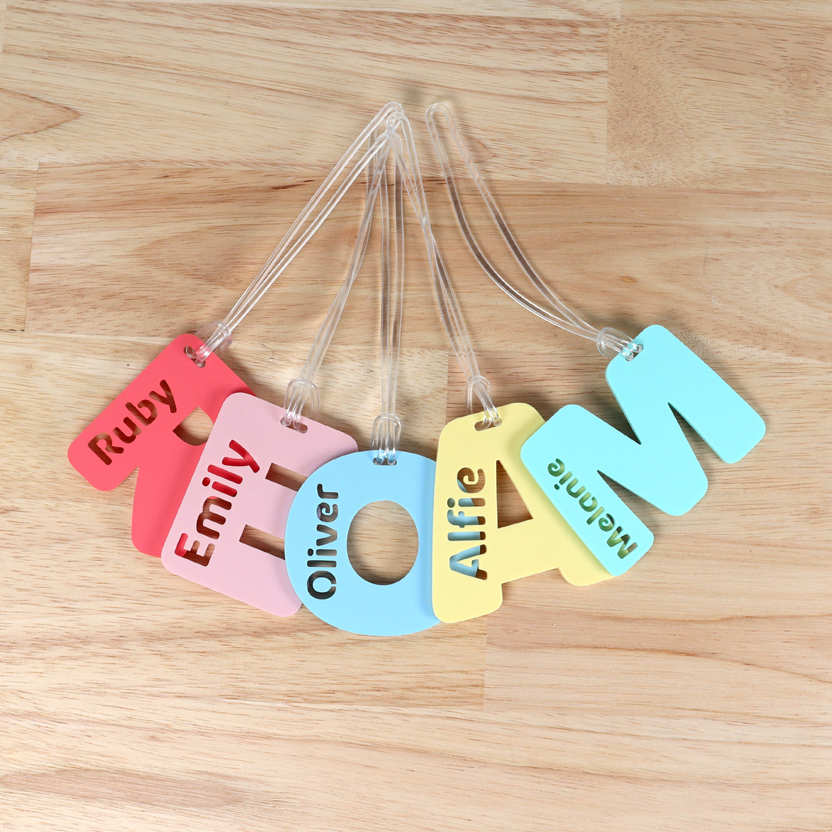 Large Personalised Laser Cut Bag Tag Pastel Colours CoCreative Design