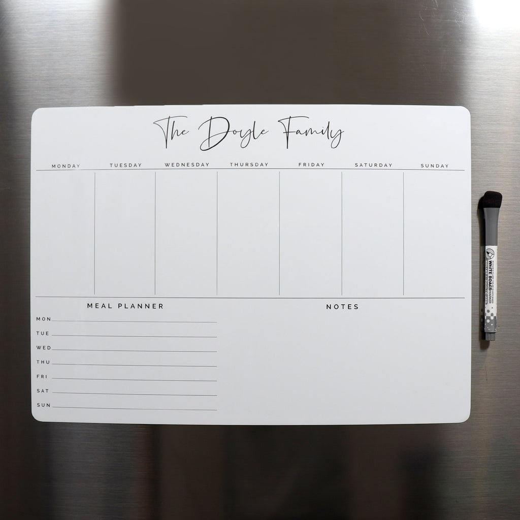 Custom weekly fridge planner - Meal planner section- magnetic whiteboard calendar - family organiser - LANDSCAPE