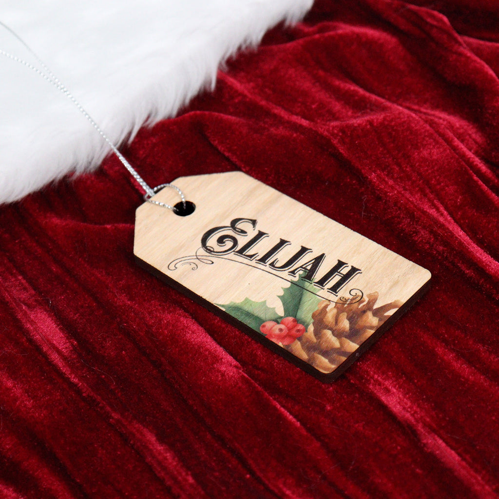 Personalised Christmas Stocking Tags – Pinecone Design - Printed
