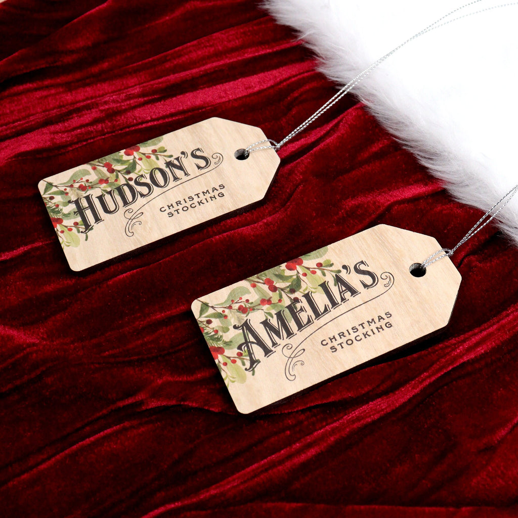 Personalised Christmas Stocking Tags – Christmas Greenery Design - Printed foliage