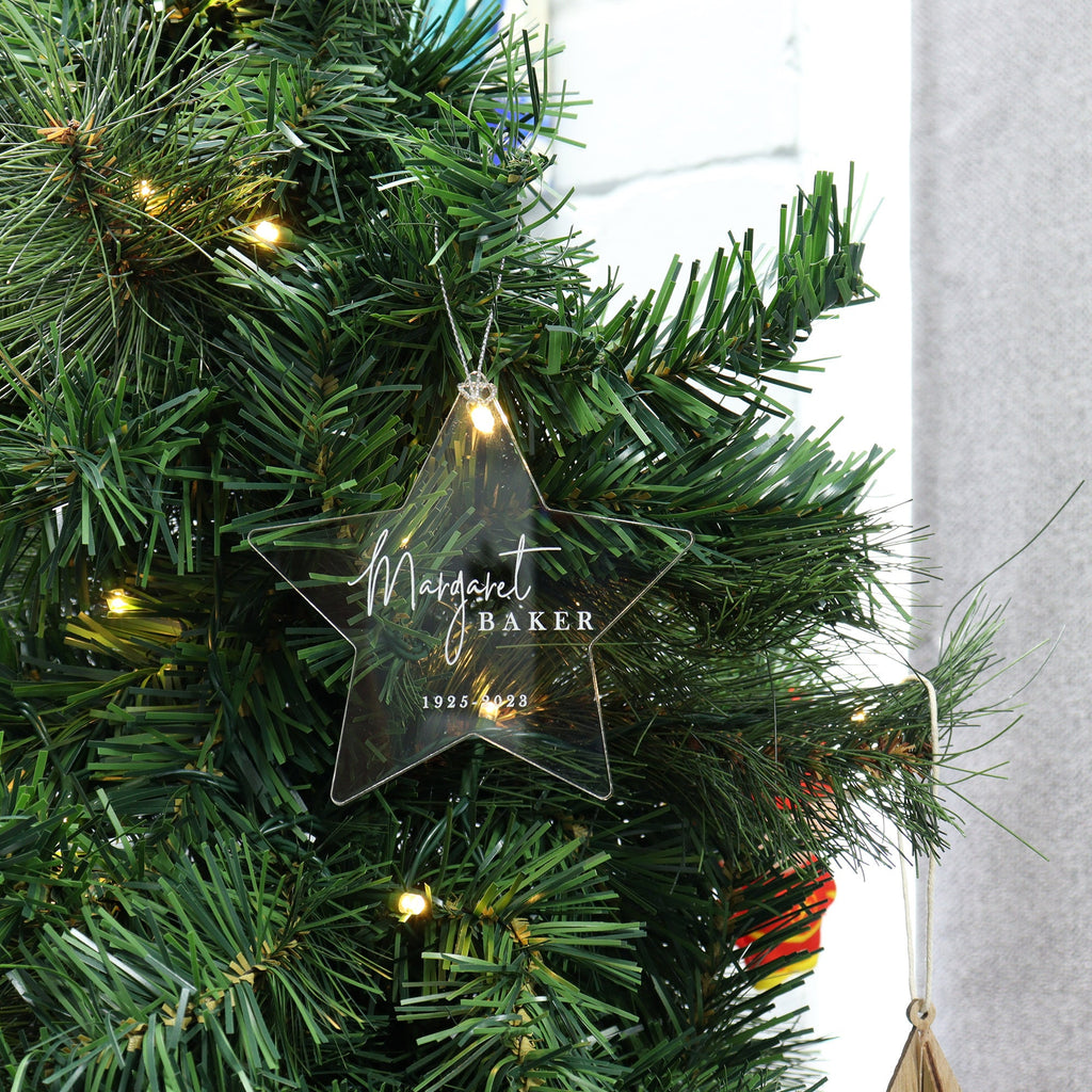 Personalised name Christmas ornament bauble decoration - clear star acrylic Christmas ornaments, Christmas, memorial decoration ornament