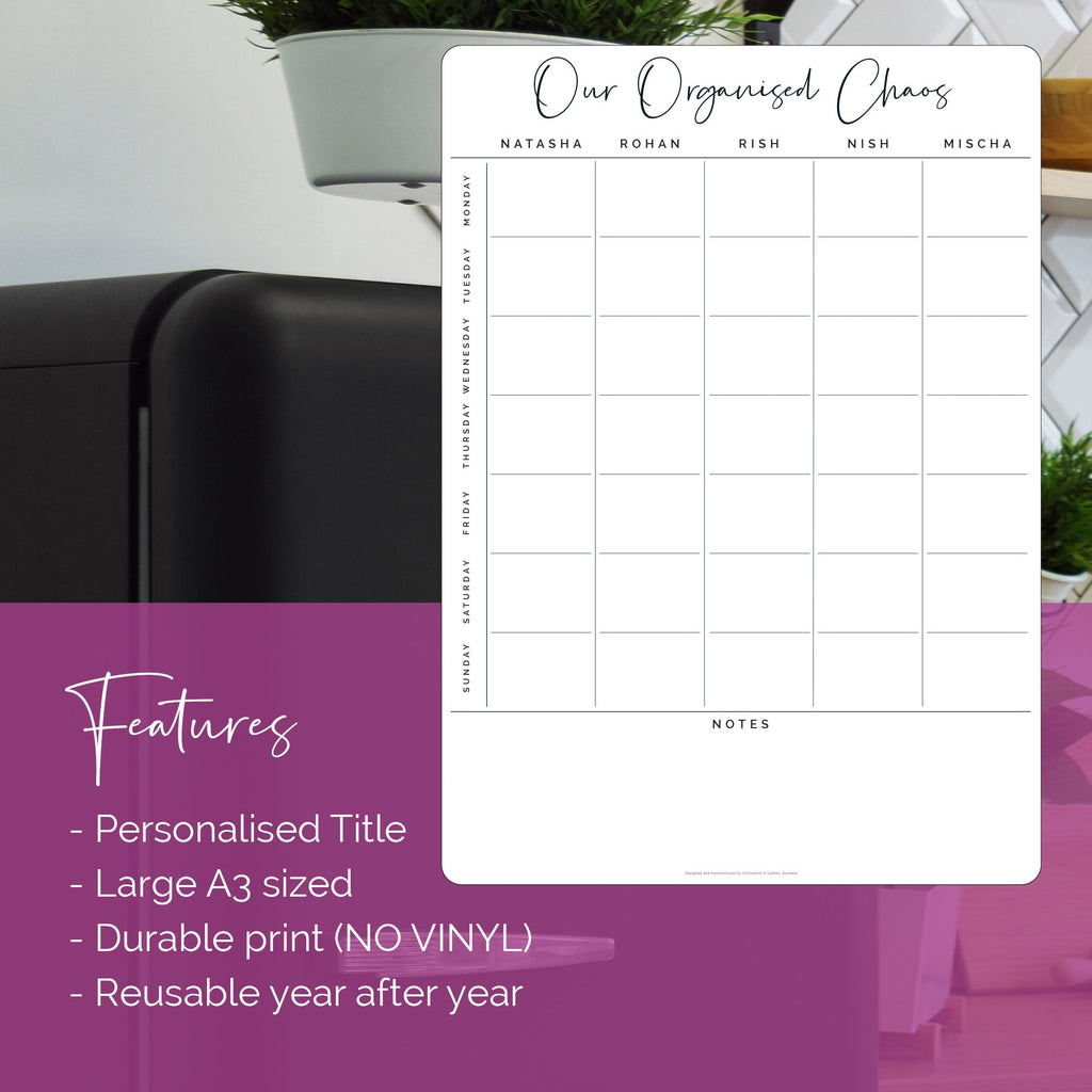 Custom Family Fridge Planner - Weekly Planner - Magnetic whiteboard calendar - Family Organiser - PORTRAIT