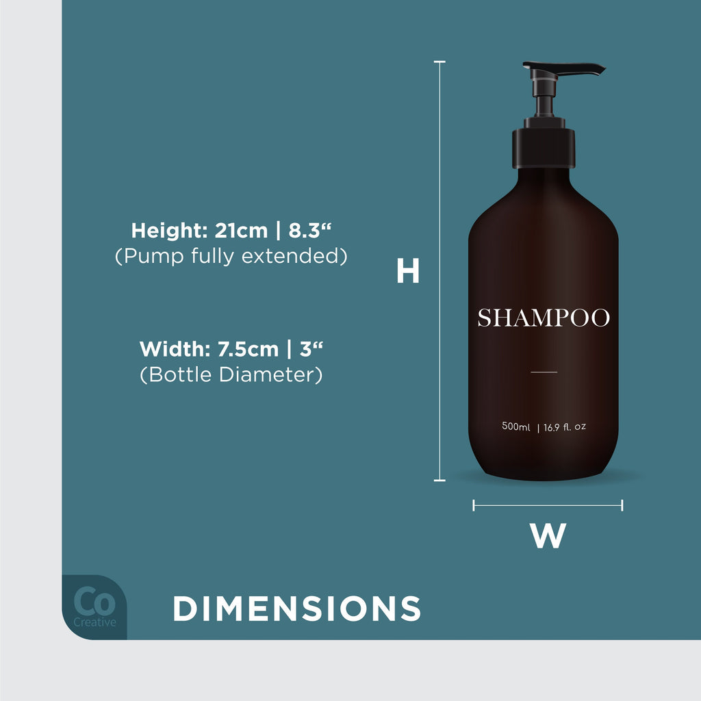 3 Piece AMBER Bathroom Bottle Set DESIGN 3 - Body Wash, Shampoo, Conditioner - 500ml dispensers