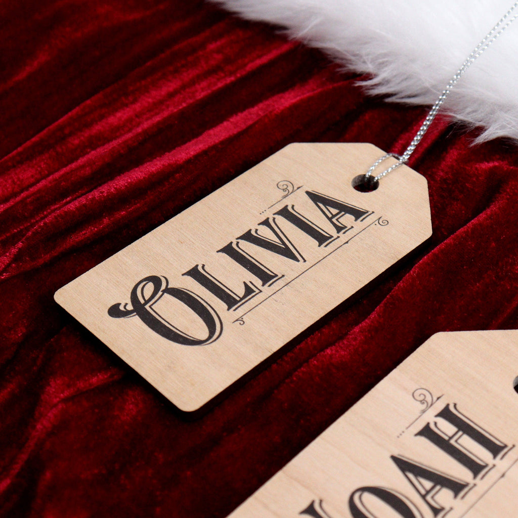 Personalised Christmas Stocking Tags – Classic Name Design - Printed