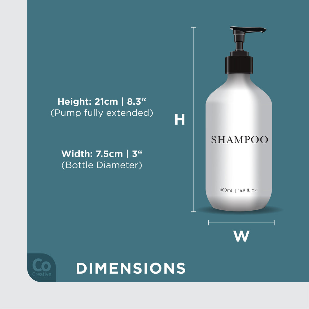 3 Piece Bathroom WHITE Bottle Set DESIGN 2 - Body Wash, Shampoo, Conditioner - 500ml dispensers