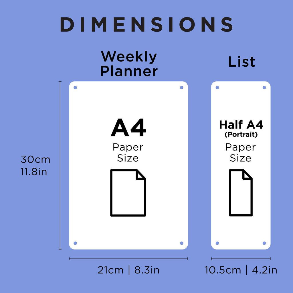 Fridge Acrylic Planner - WHITE UV print - acrylic whiteboard calendar - family organiser - A4 and Shopping list COMBO