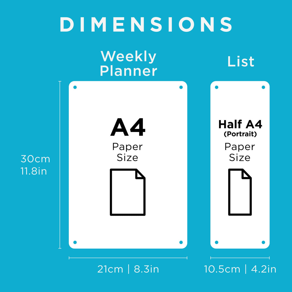 Fridge Acrylic Weekly Menu List Board - WHITE UV Print - Clear Acrylic Whiteboard Planner - Weekly Planner - Meal Planner Board