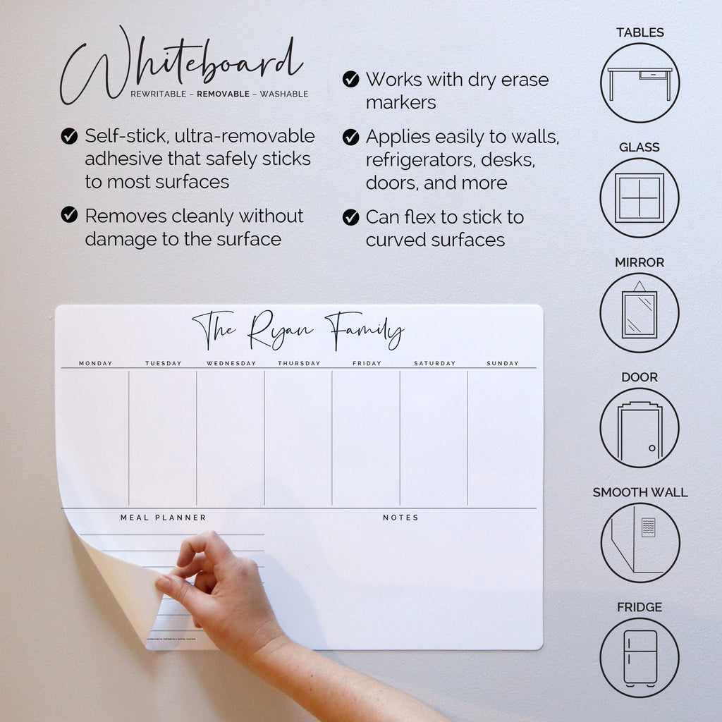 REMOVABLE A3 Custom Weekly Fridge Planner - Meal Planner and Notes Section - Removable Whiteboard Calendar - Family Organiser - LANDSCAPE