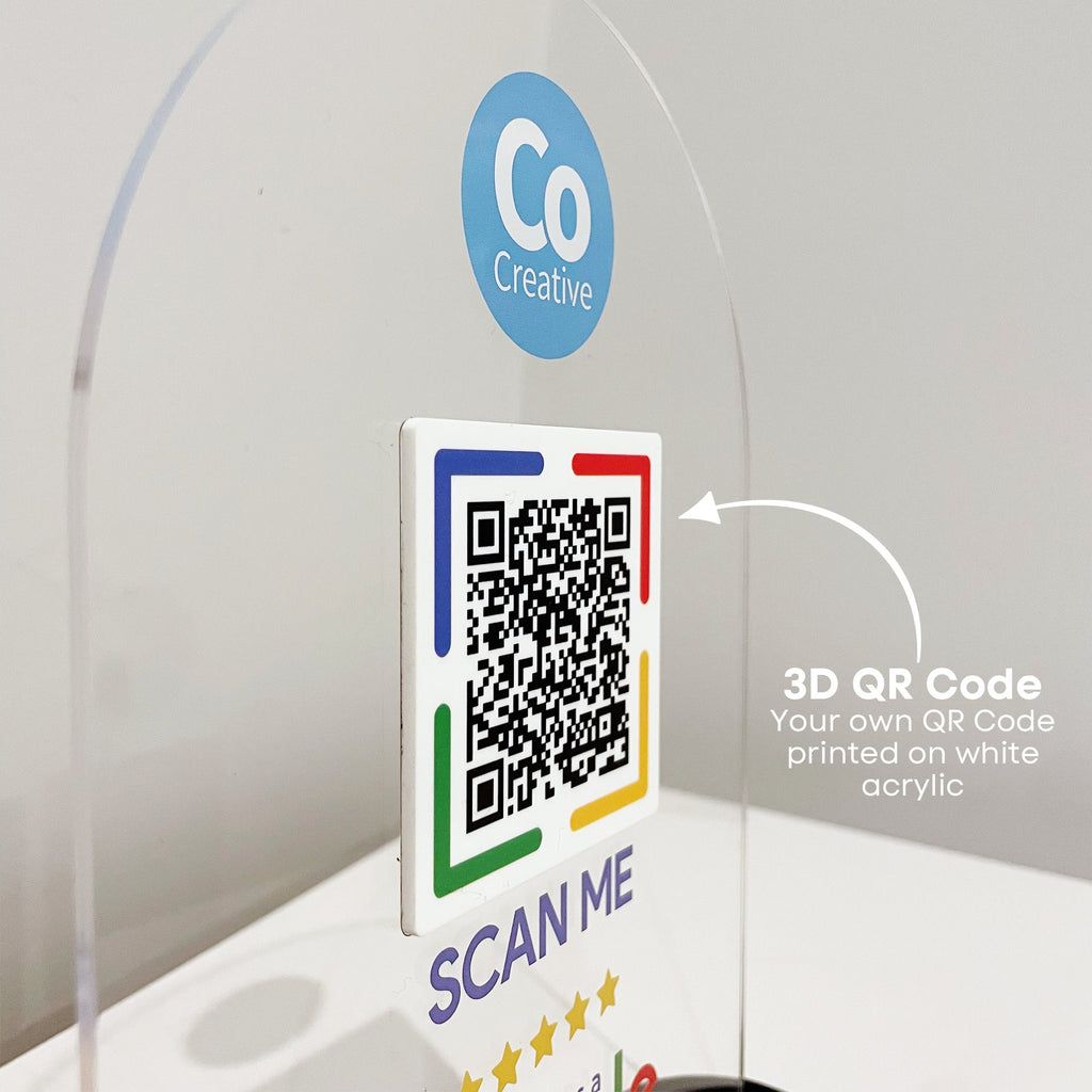 QR Code & Google Review Display Plaque - Booth and Market Stall Table Display | Clear Acrylic UV Print QR Code Sign