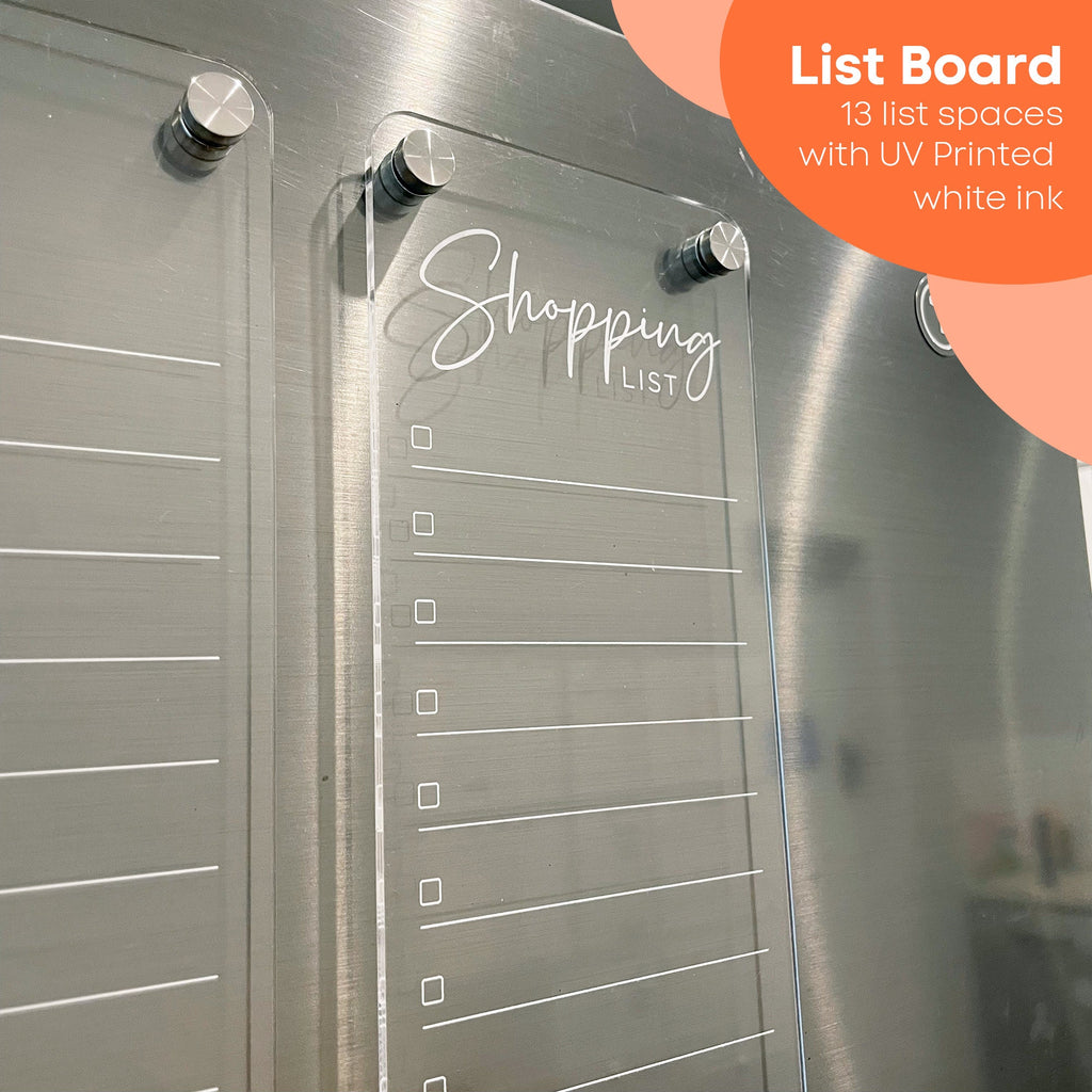 To Do List Fridge Acrylic Planner - WHITE UV print ORIGINAL design - acrylic whiteboard list board - shopping list - combo