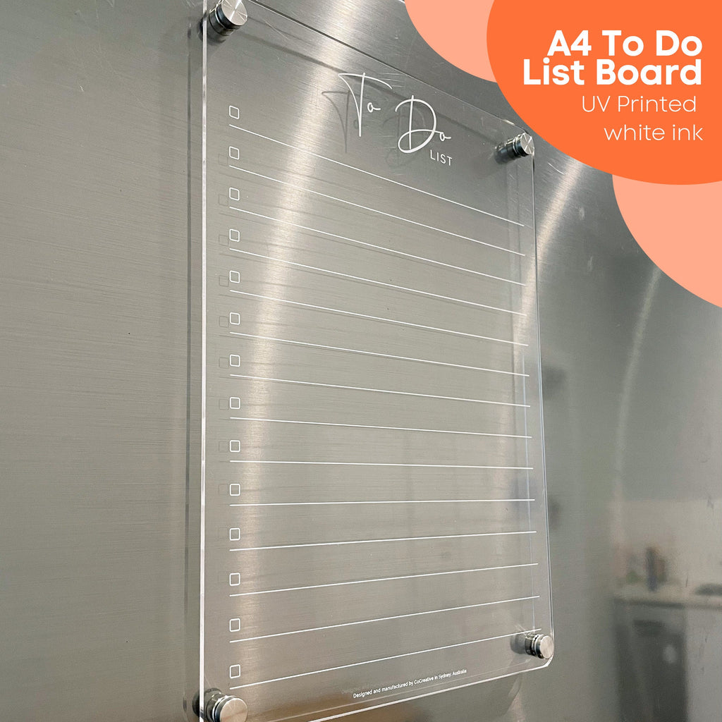 To Do List Fridge Acrylic Planner - WHITE UV print ORIGINAL design