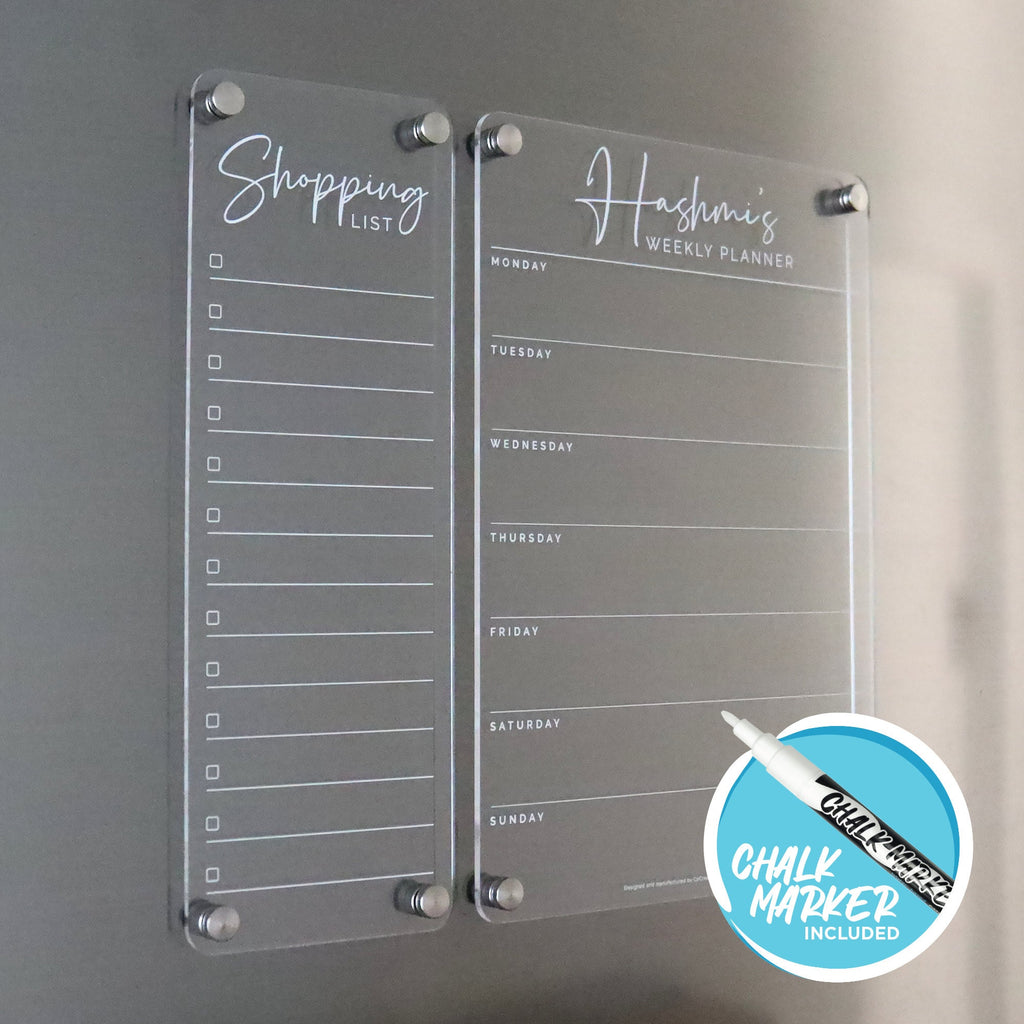 Weekly Fridge Acrylic Planner - WHITE UV Print ORIGINAL Design - Family Organiser