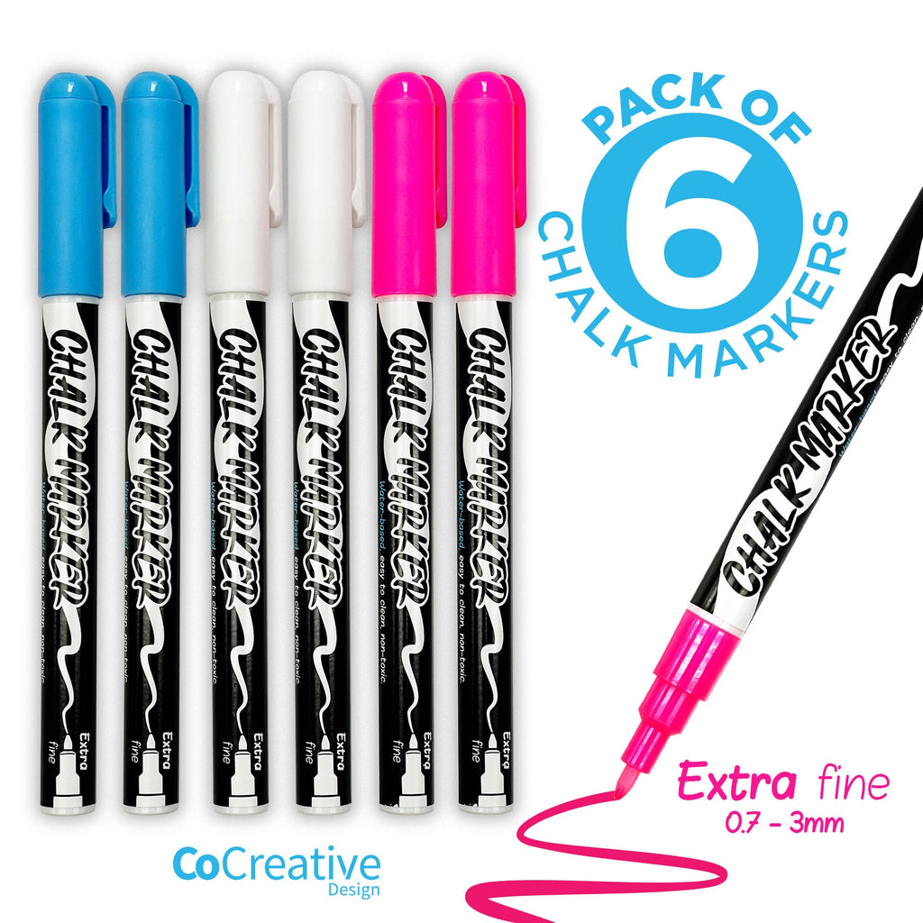 6 Pack Extra Fine Chalk Markers