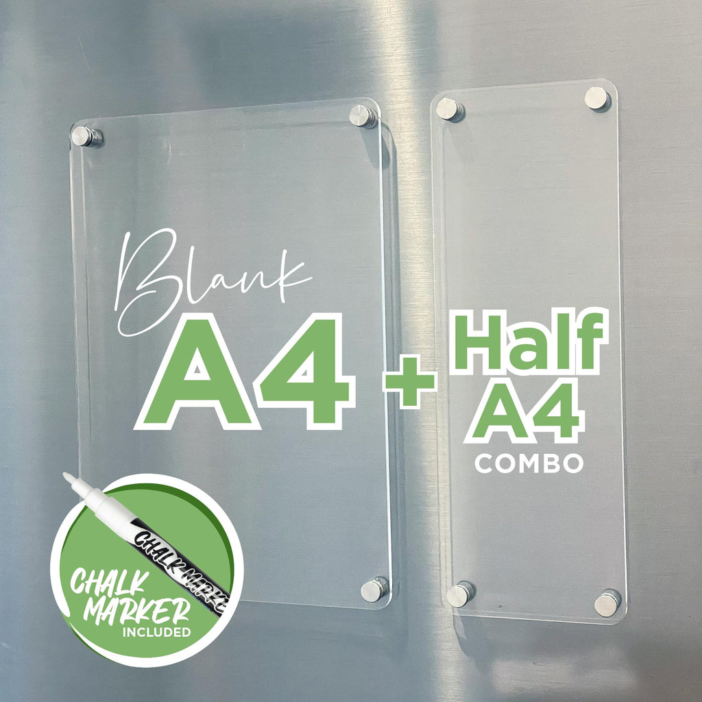 BLANK A4 and LIST COMBO Fridge Acrylic Planner - Premium Clear Acrylic Whiteboard - Family Organiser - Notes Board - Scribble Board