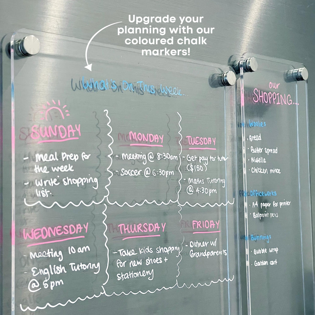 BLANK A4 and LIST COMBO Fridge Acrylic Planner - Premium Clear Acrylic Whiteboard - Family Organiser - Notes Board - Scribble Board