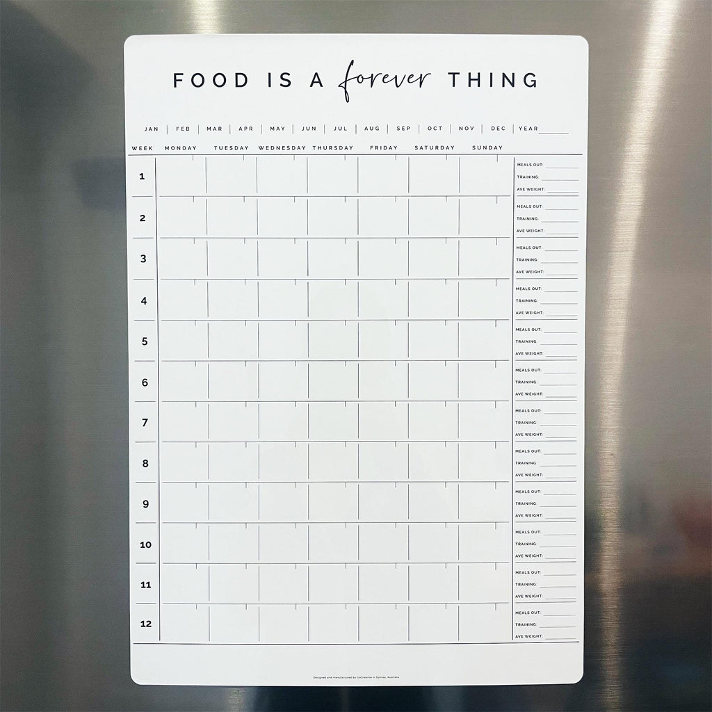 Food is a Forever Thing - 12 Week Planner with Meals Out, Training Days and Average Weight - CFK Design