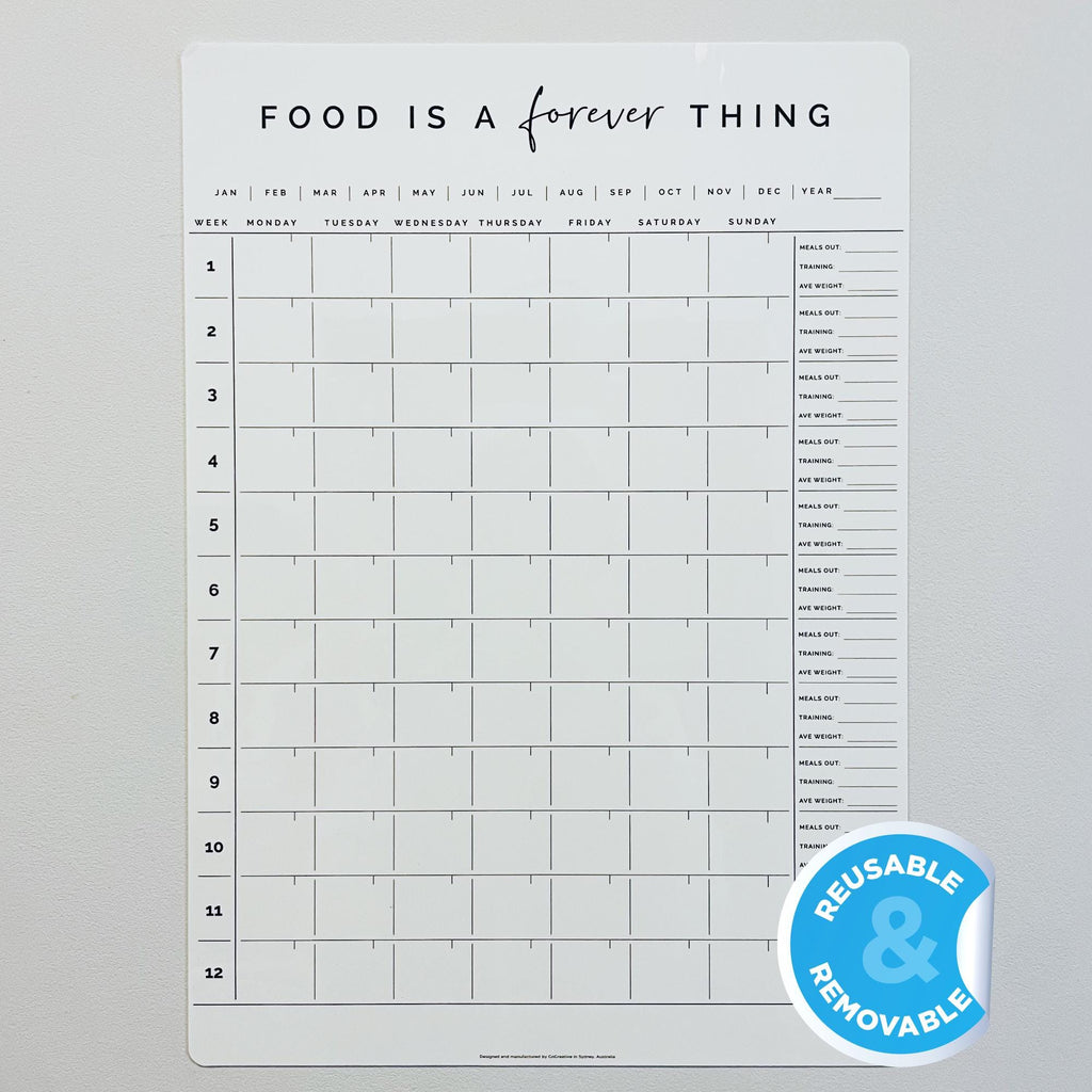 Food is a Forever Thing - 12 Week Planner with Meals Out, Training Days and Average Weight - CFK Design