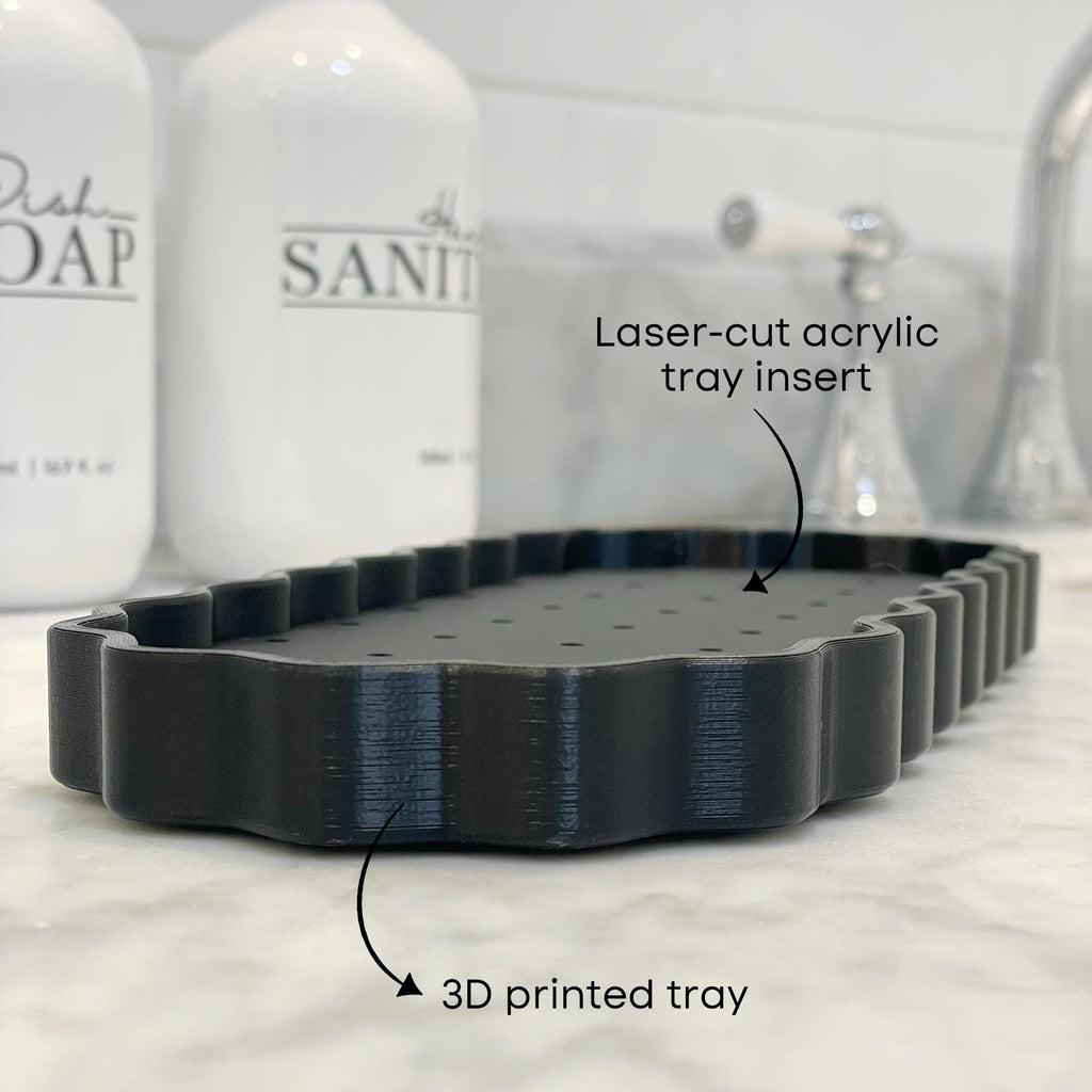 Bottle Tray - 3D Printed Bottle Tray with Drip Tray Insert for 3 Bottles - Kitchen Bottle Tray - Bathroom Shower Organisation