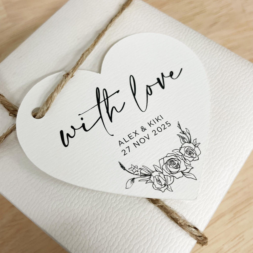 With Love - Heart Shaped Custom Wedding Gift Tags | Thank You Tags | Wedding Favor Swing Tags | Custom Heart Thank You Tags