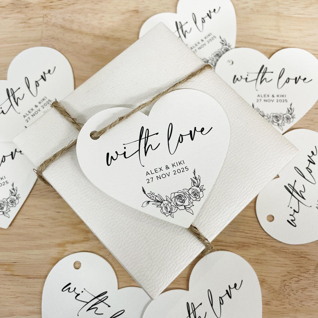 With Love - Heart Shaped Custom Wedding Gift Tags | Thank You Tags | Wedding Favor Swing Tags | Custom Heart Thank You Tags