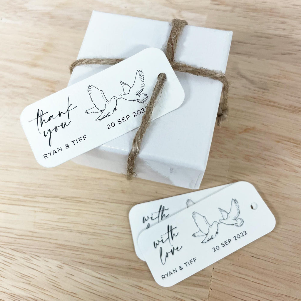 Custom Dove 'Thank You' and 'With Love' Wedding Gift Tags | Personalised Thank You Tags | Wedding Favour Tags | Custom Gift Tags