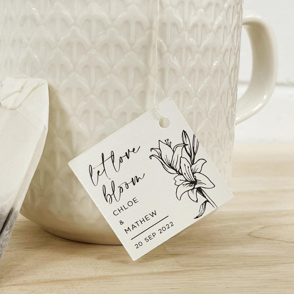 Custom 'Let Love Bloom' Tea Tags | Let Love Blossom Tea Tags | Personalised Wedding Favour Tags | Wedding Gift Tags | Wedding Favor Tags