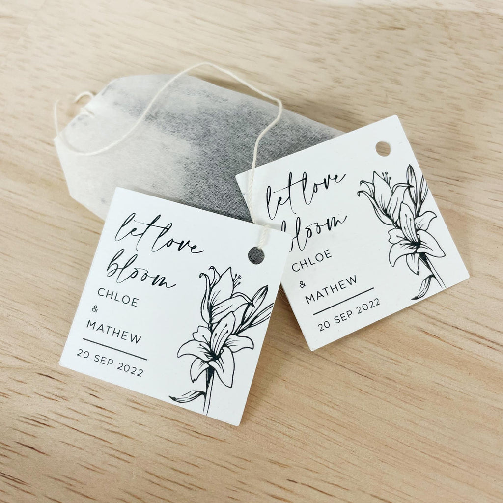 Custom 'Let Love Bloom' Tea Tags | Let Love Blossom Tea Tags | Personalised Wedding Favour Tags | Wedding Gift Tags | Wedding Favor Tags