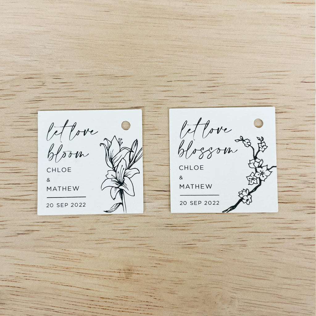 Custom 'Let Love Bloom' Tea Tags | Let Love Blossom Tea Tags | Personalised Wedding Favour Tags | Wedding Gift Tags | Wedding Favor Tags