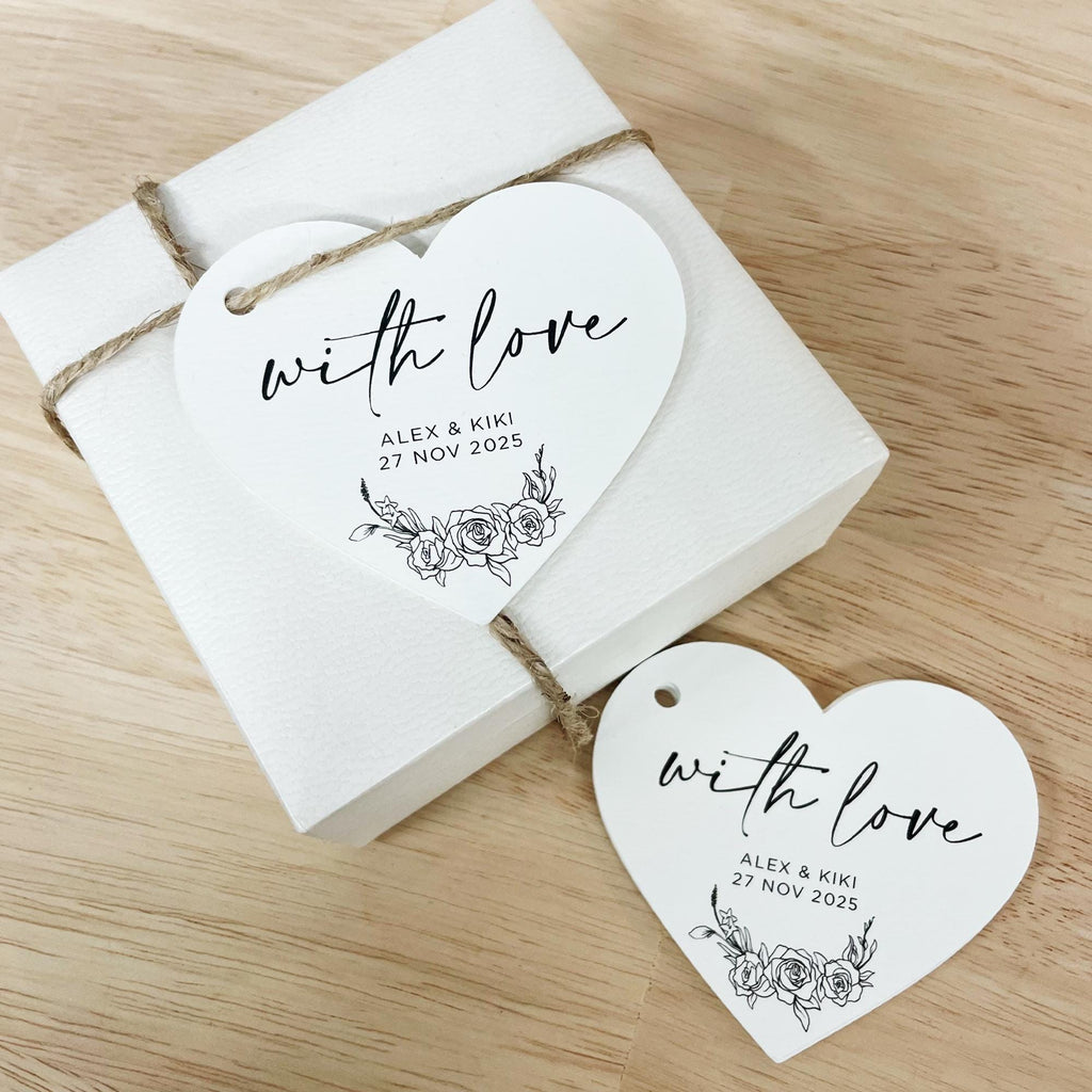 With Love - Heart Shaped Custom Wedding Gift Tags | Thank You Tags | Wedding Favor Swing Tags | Custom Heart Thank You Tags