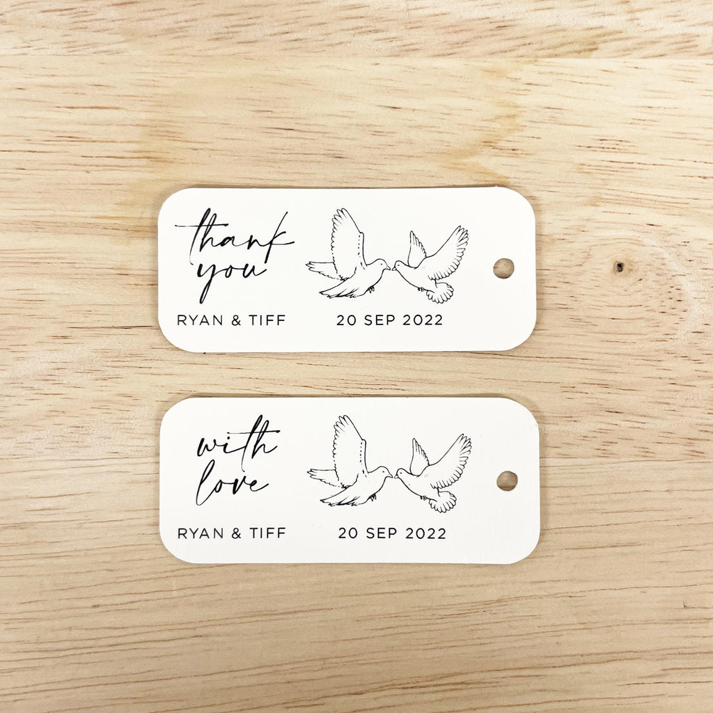 Custom Dove 'Thank You' and 'With Love' Wedding Gift Tags | Personalised Thank You Tags | Wedding Favour Tags | Custom Gift Tags