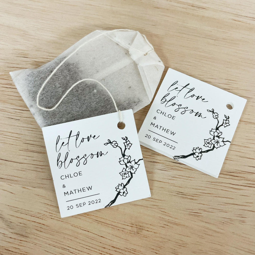 Custom 'Let Love Bloom' Tea Tags | Let Love Blossom Tea Tags | Personalised Wedding Favour Tags | Wedding Gift Tags | Wedding Favor Tags