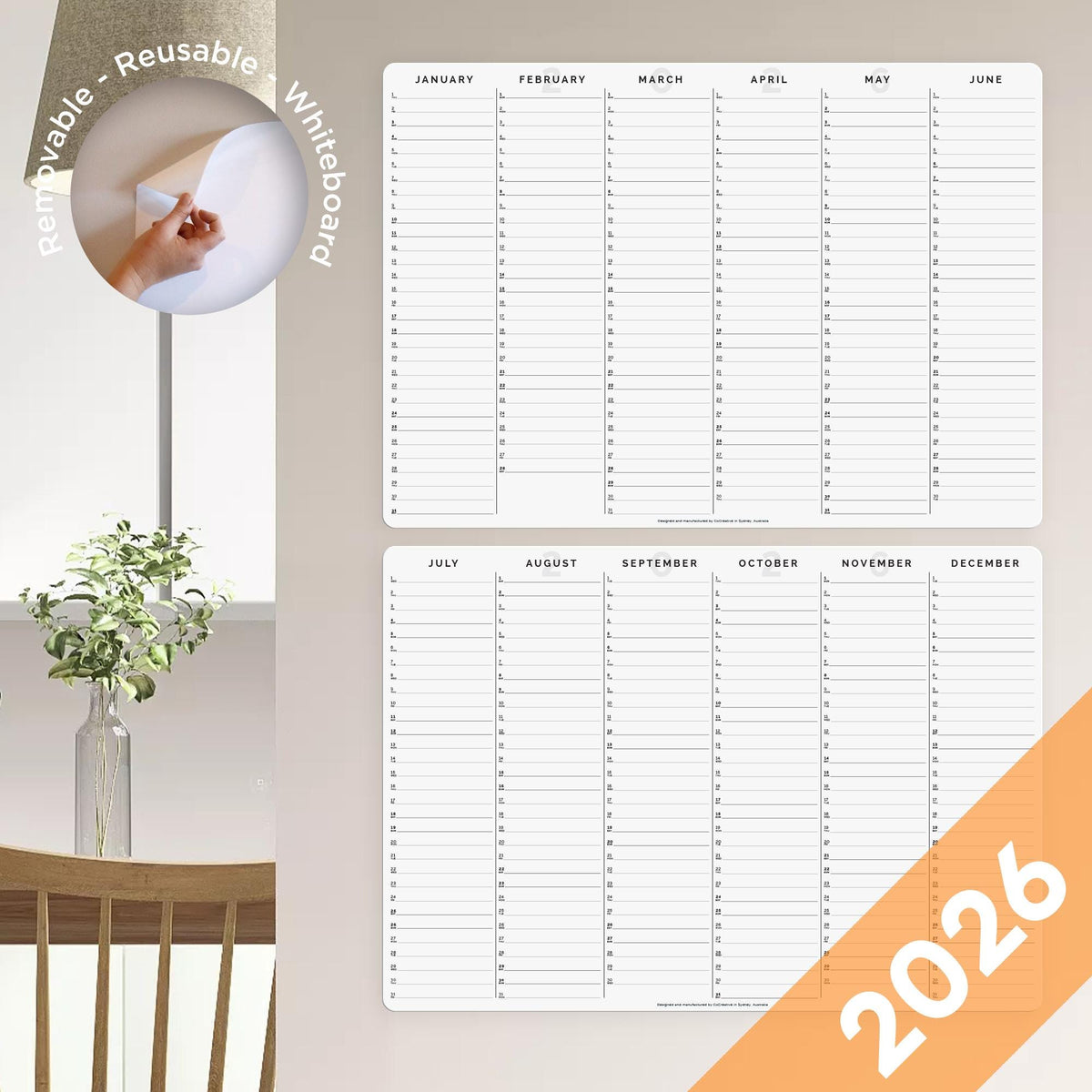 2026 Yearly Planner - A3 Removable / Magnetic Whiteboard Calendar ...
