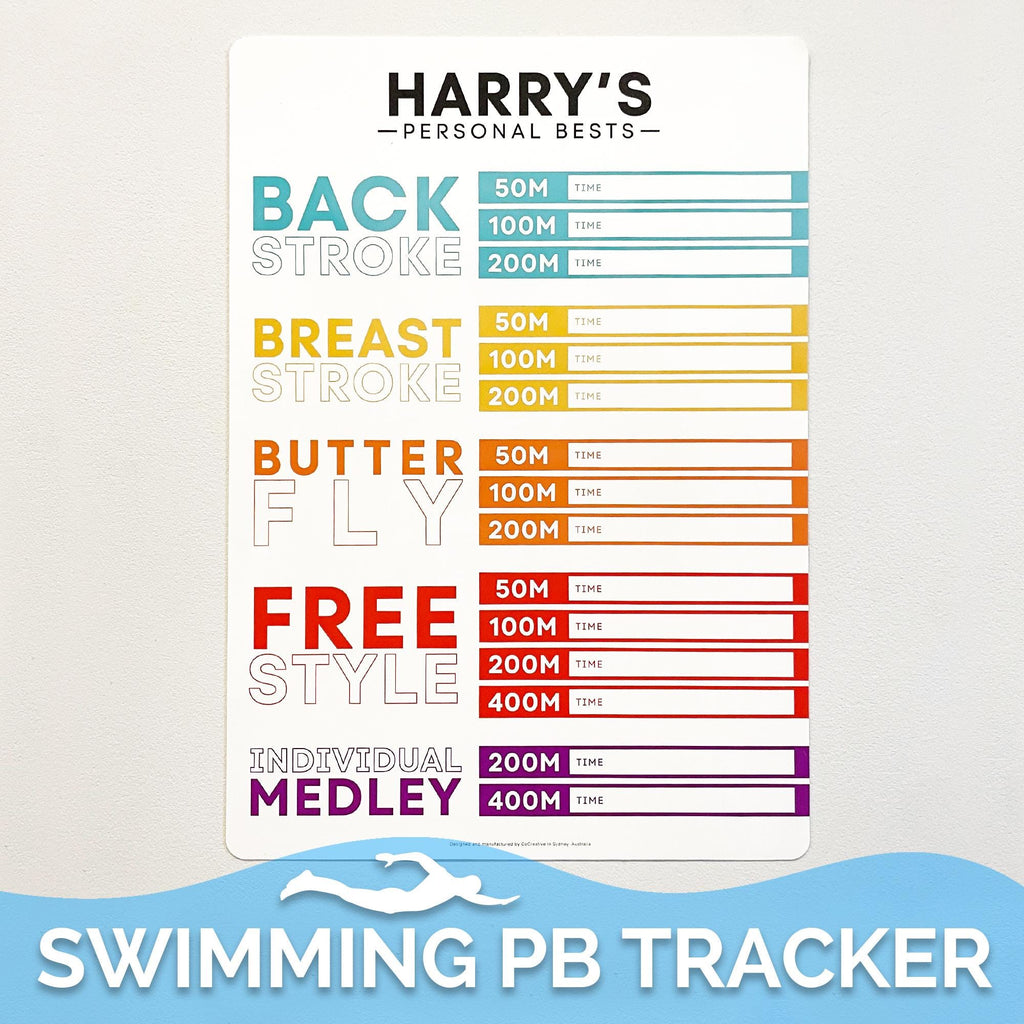 Personalised Swimming Personal Bests Tracker | A4 REMOVABLE Swimming Personal Records | Backstroke Breaststroke Freestyle Butterfly Medley | Gift for Athletes