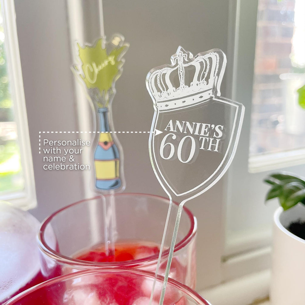 Personalised cocktail stirrers and drink swizzle sticks for events. Custom name and text drink stirrers. Perfect for birthdays, weddings, and Hens parties.