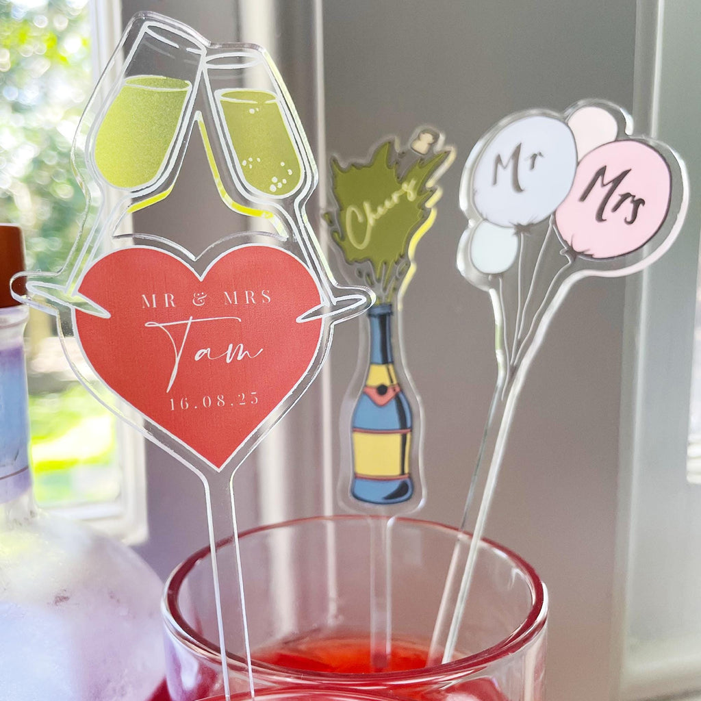 Custom Acrylic Cocktail Stirrers for Weddings, Hens Party, Birthdays | Personalised Design Cocktail Swizzle Sticks | Custom Drink Stirrers