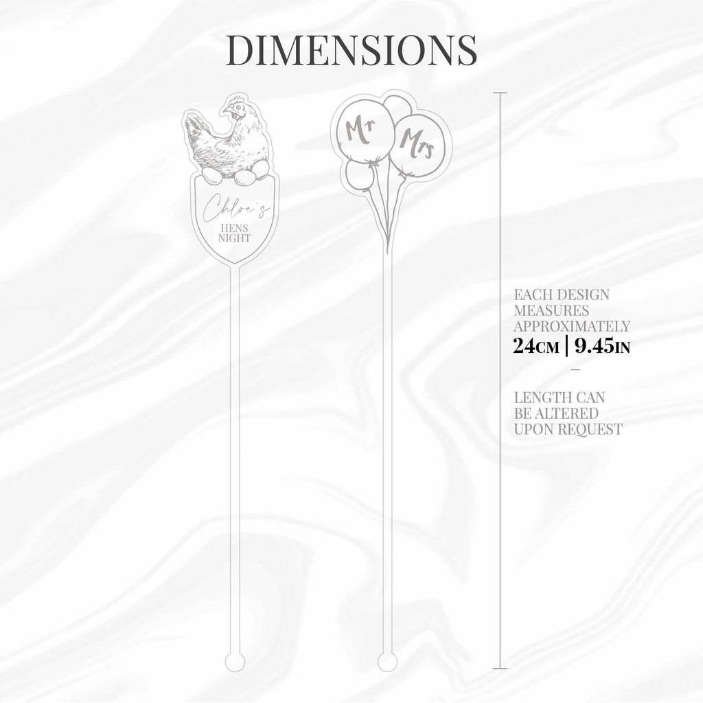 Custom Acrylic Cocktail Stirrers for Weddings, Hens Party, Birthdays | Personalised Design Cocktail Swizzle Sticks | Custom Drink Stirrers