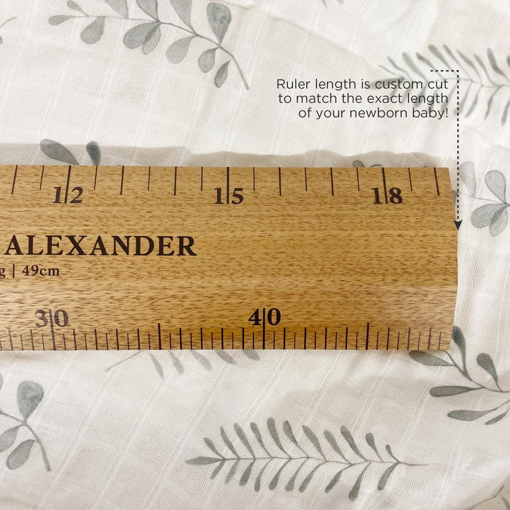 Custom wooden ruler to match exact length of newborn baby. Newborn baby keepsake and display. 