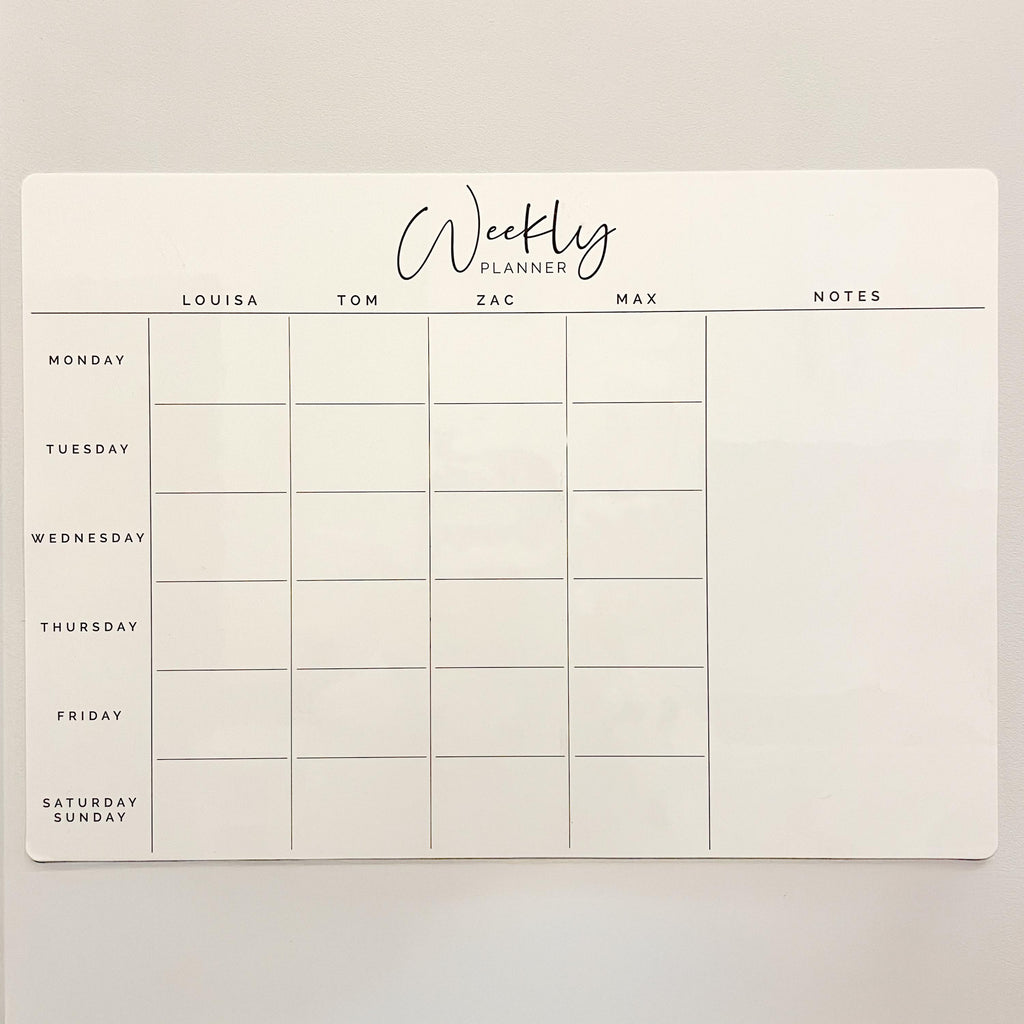 Custom Family A3 Landscape REMOVABLE Planner - Removable Adhesive Weekly Organiser for the Whole Family - Custom Family Name Columns