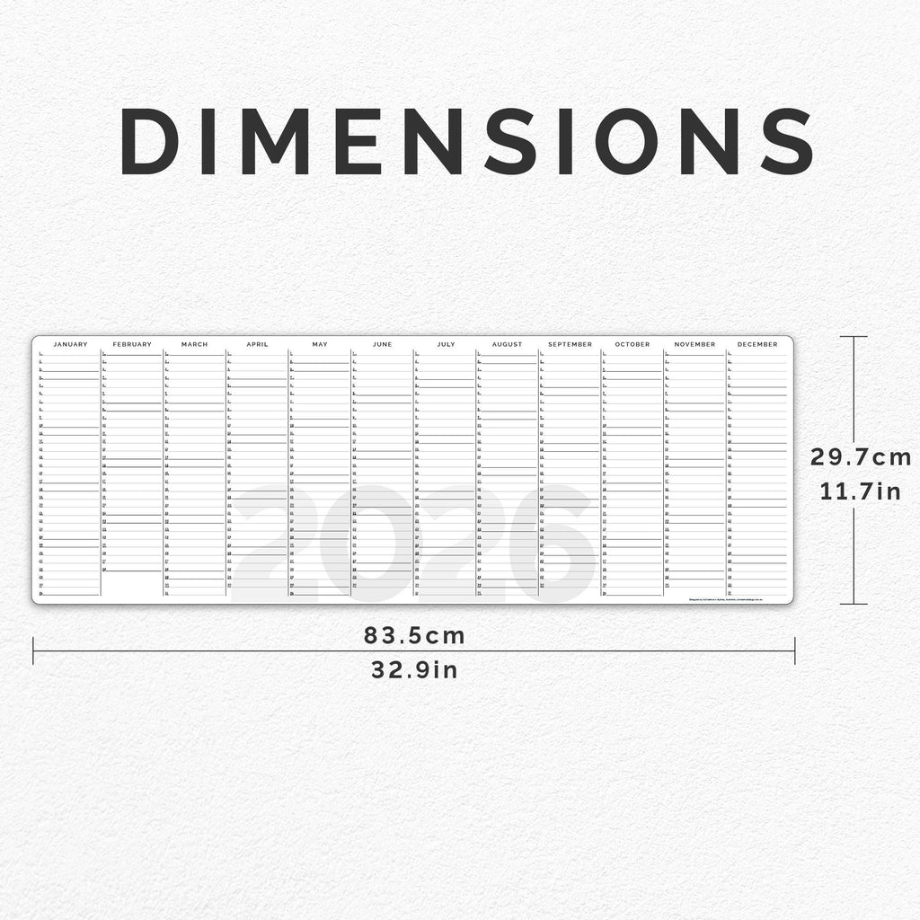 2026 Full-Length Removable Yearly Planner - Removable Whiteboard 2026 Calendar - Organiser and Year Calendar - Days & Dates of the Week