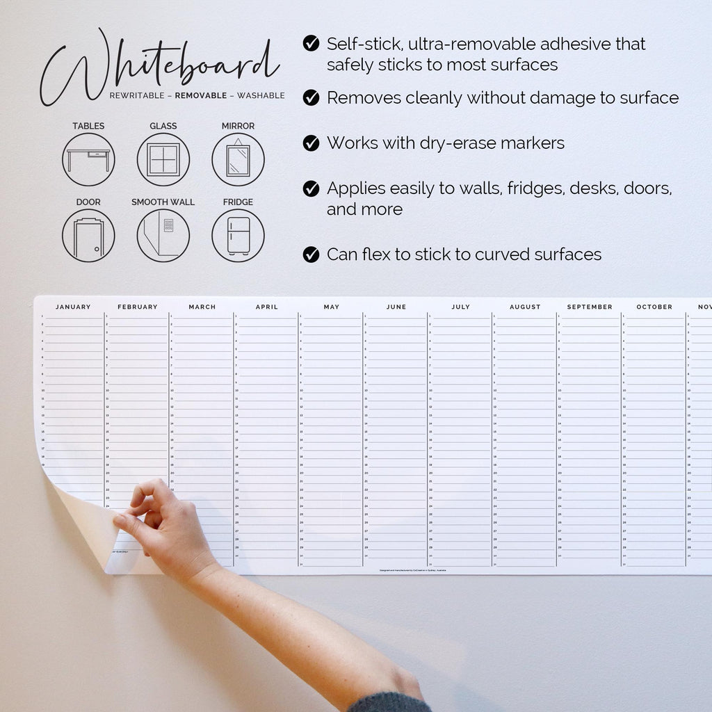 BLANK Full-Length Removable Yearly Planner - Removable Whiteboard BLANK Calendar - Organiser and Year Calendar - Reuse Year After Year