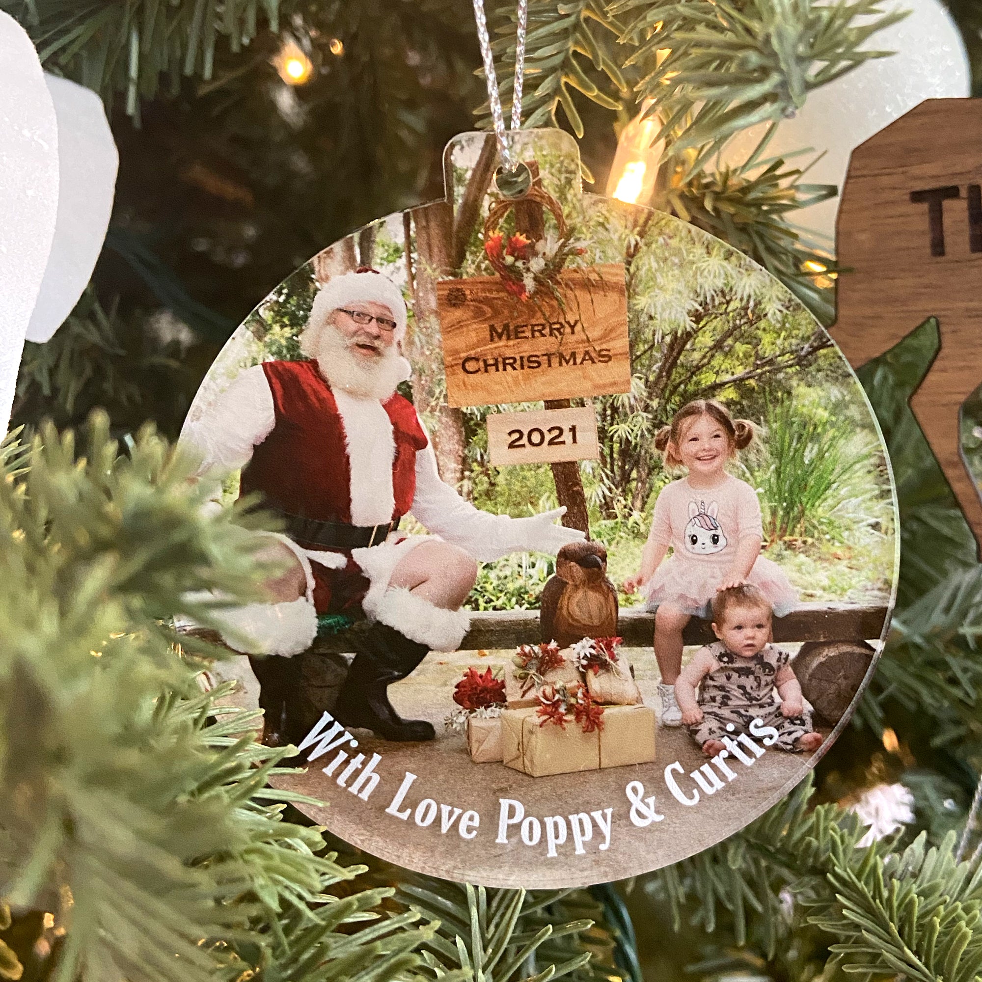 Personalised Photo Christmas Tree Ornament printed on clear