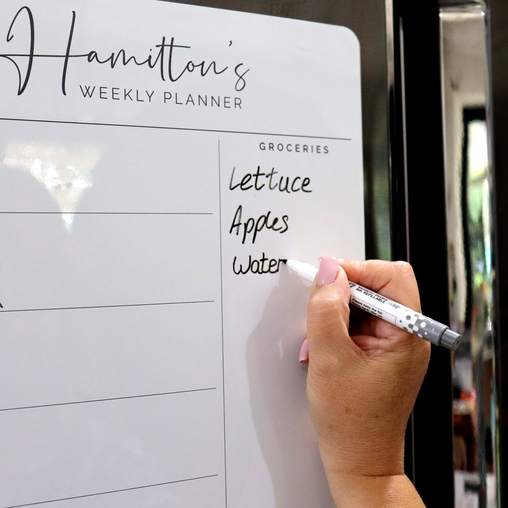 Custom weekly fridge planner - magnetic whiteboard calendar - family organiser