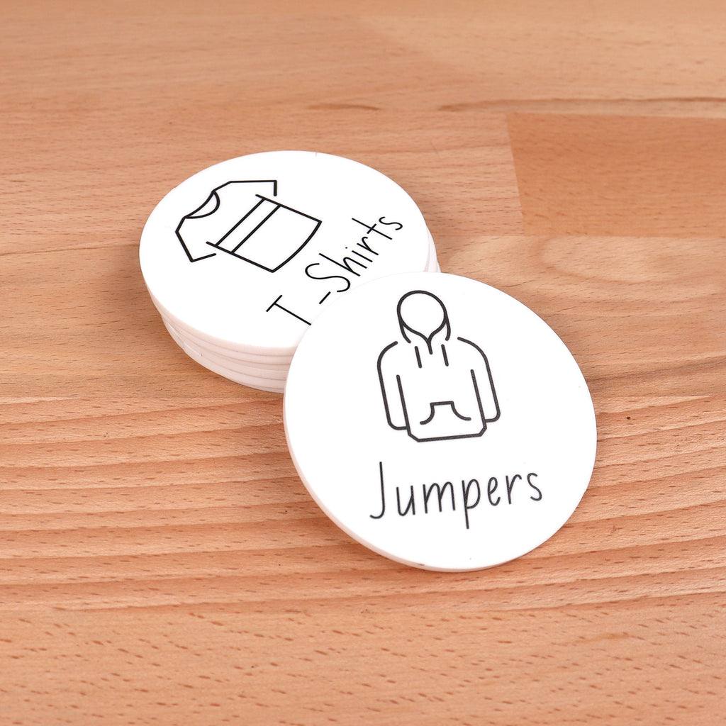 Personalised Clothing Labels with illustrations  - Ikea Trofast acrylic printed labels - labels for wardrobe, drawers, storage MONOCHROME