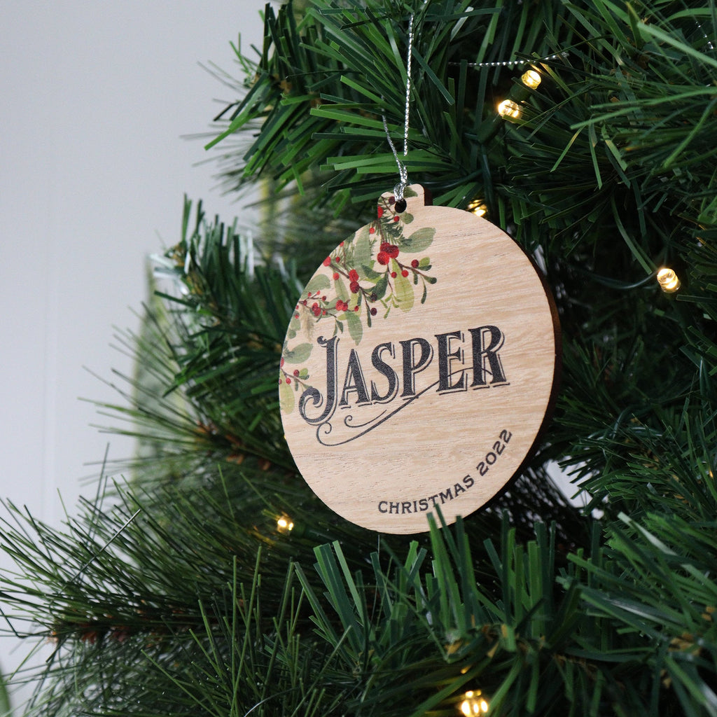 Personalised Name Christmas ornament bauble decoration - laser cut wood Christmas ornaments , Baby's First Christmas, Christmas decor