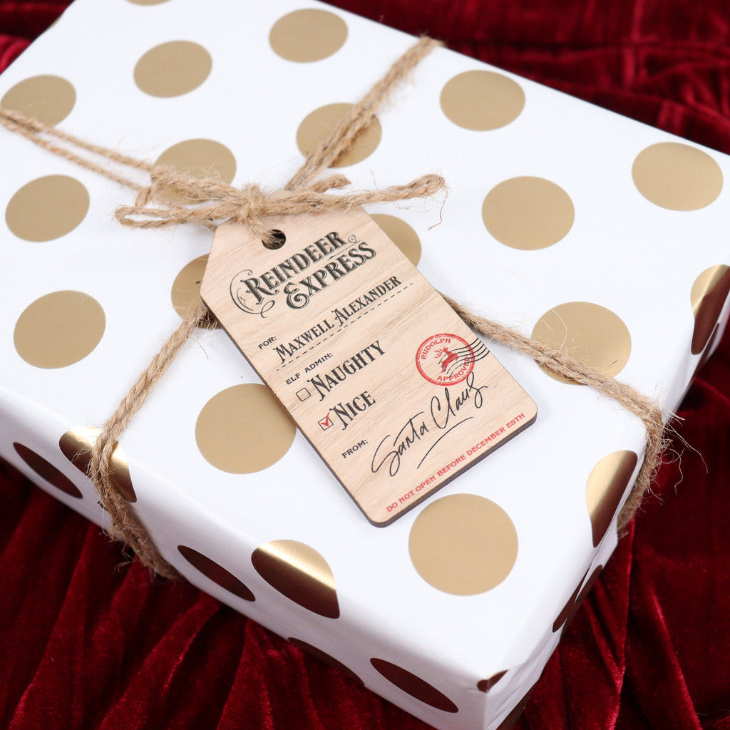 Personalised Christmas Present Tags – Classic Name Design - Printed Gift tags - naughty or nice