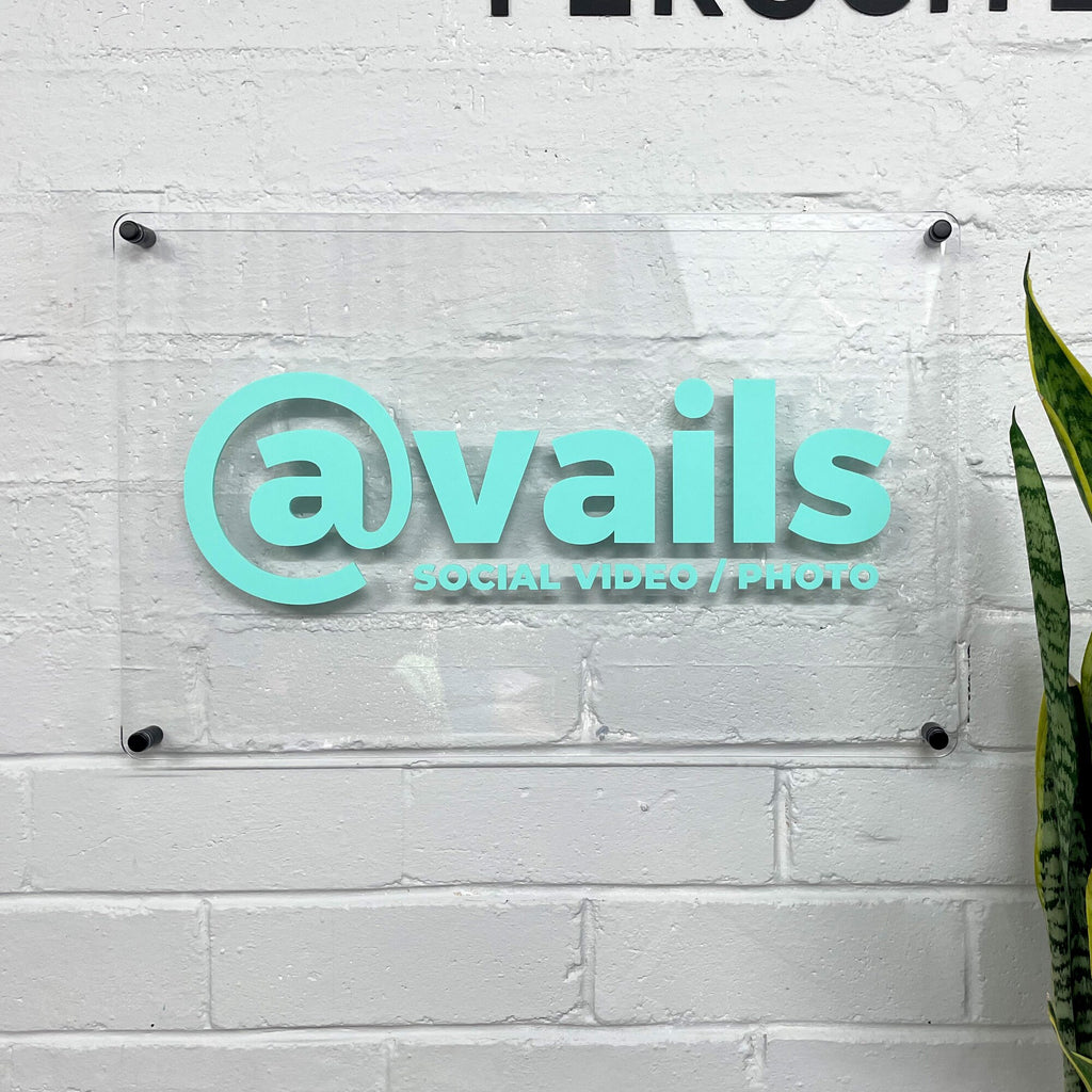 Business Sign Custom 3D Acrylic - Wall Mounted - Clear backing, coloured acrylic - stand off logo display - outdoor and indoor store sign