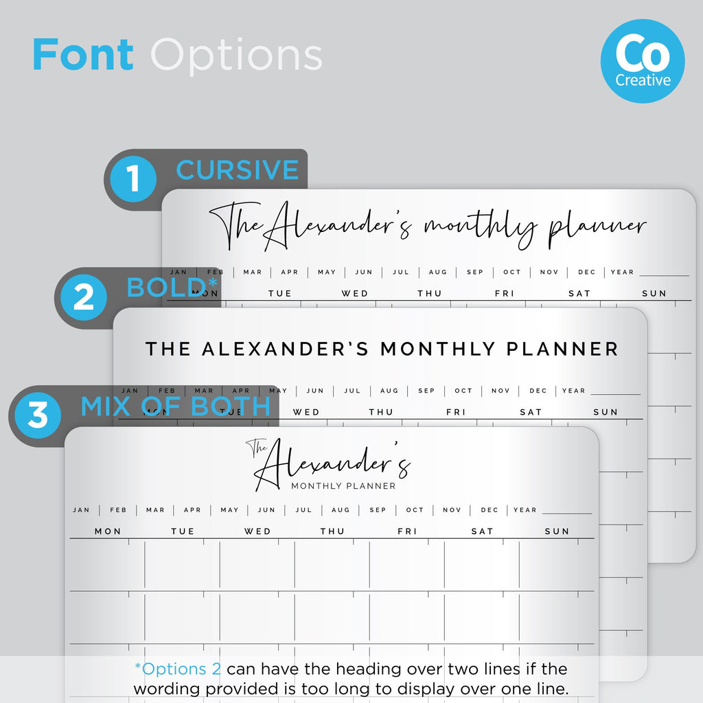 Custom Portrait monthly fridge planner - magnetic whiteboard calendar - family organiser