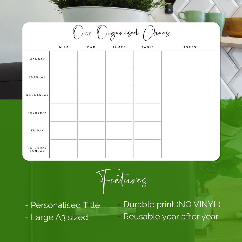 Custom family fridge planner - weekly planner- magnetic whiteboard calendar - family organiser - LANDSCAPE