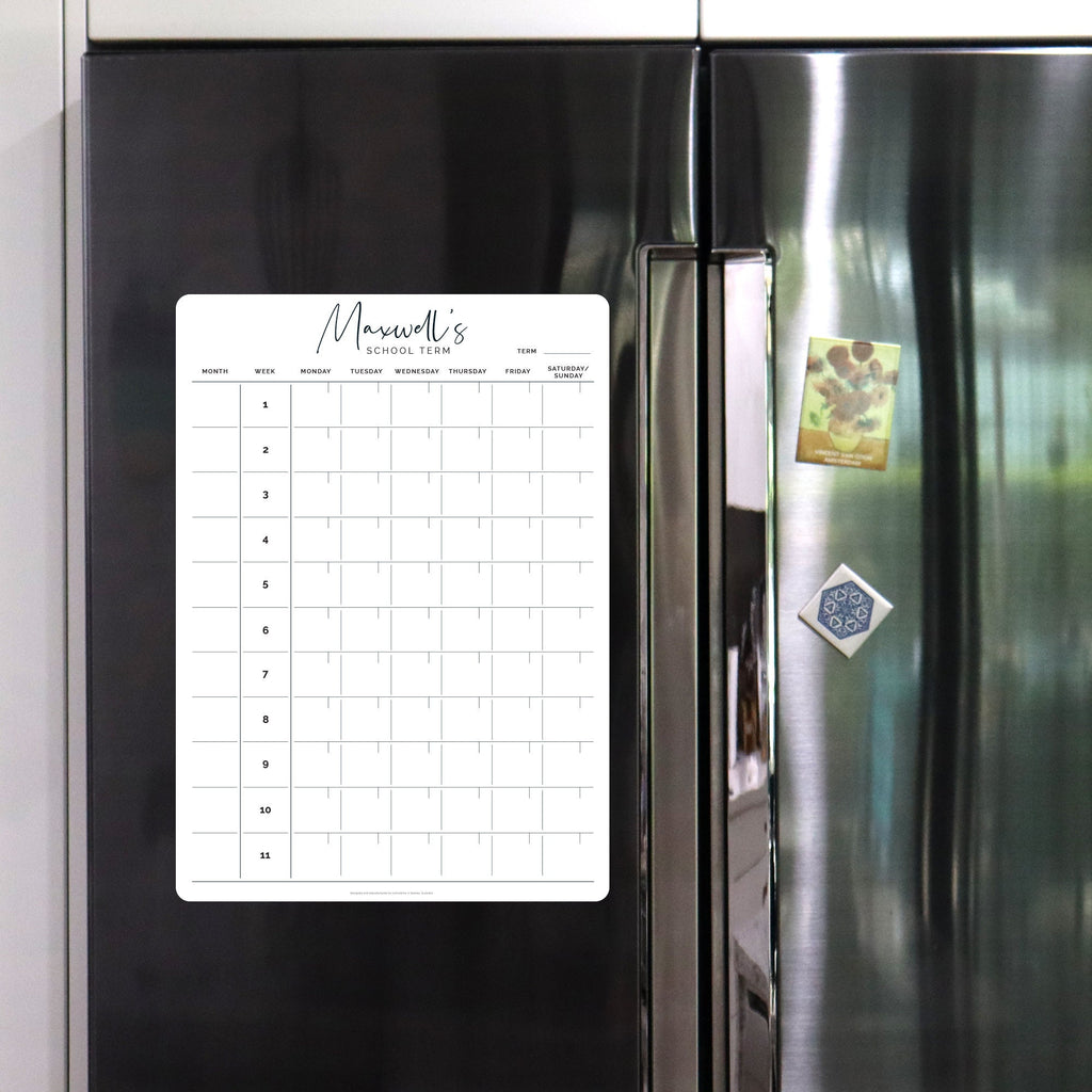 Custom School term fridge planner - magnetic whiteboard calendar - family school organiser