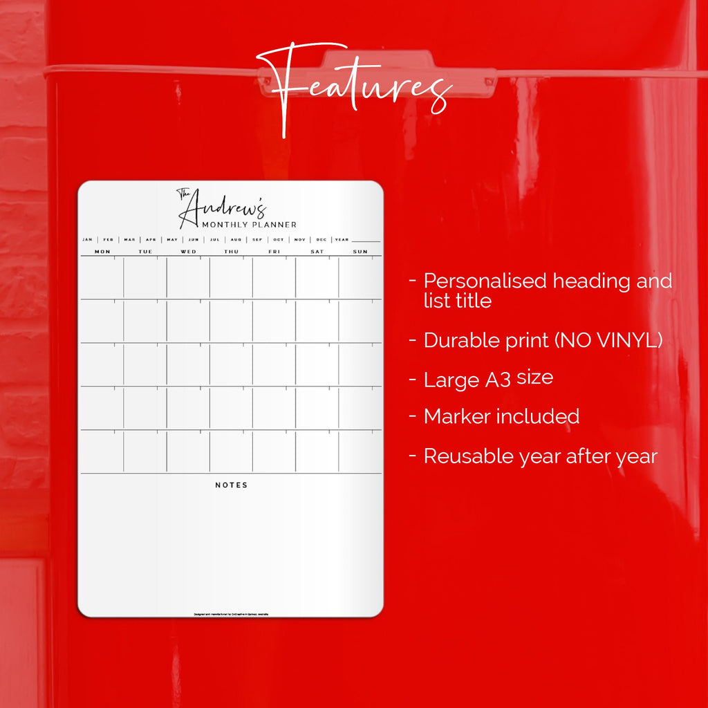 Custom Portrait monthly fridge planner - magnetic whiteboard calendar - family organiser